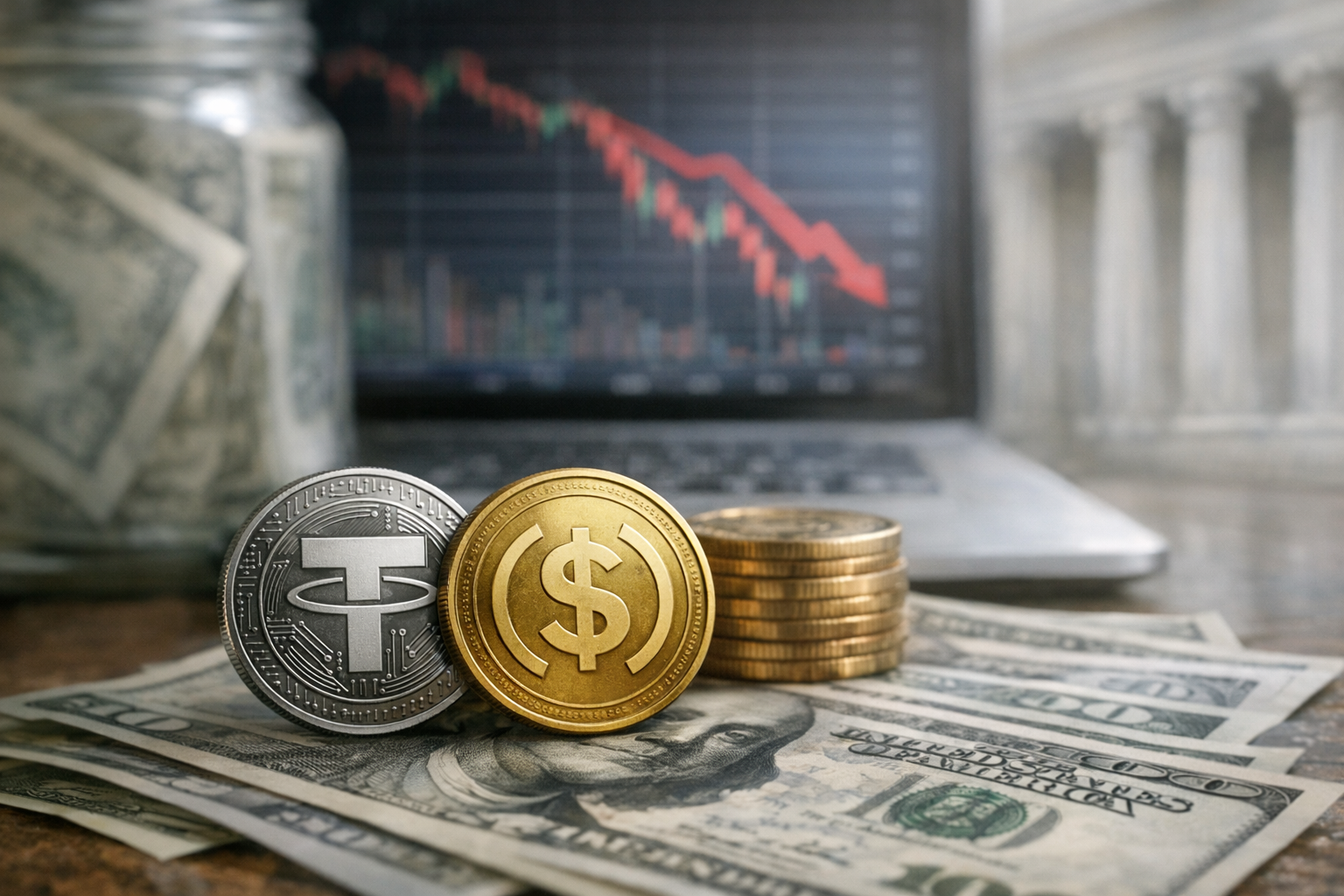 评论文章讨论稳定币挤兑情景下的政策压力与市场预期。